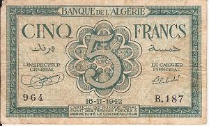 Algerie 1942 - cinq francs